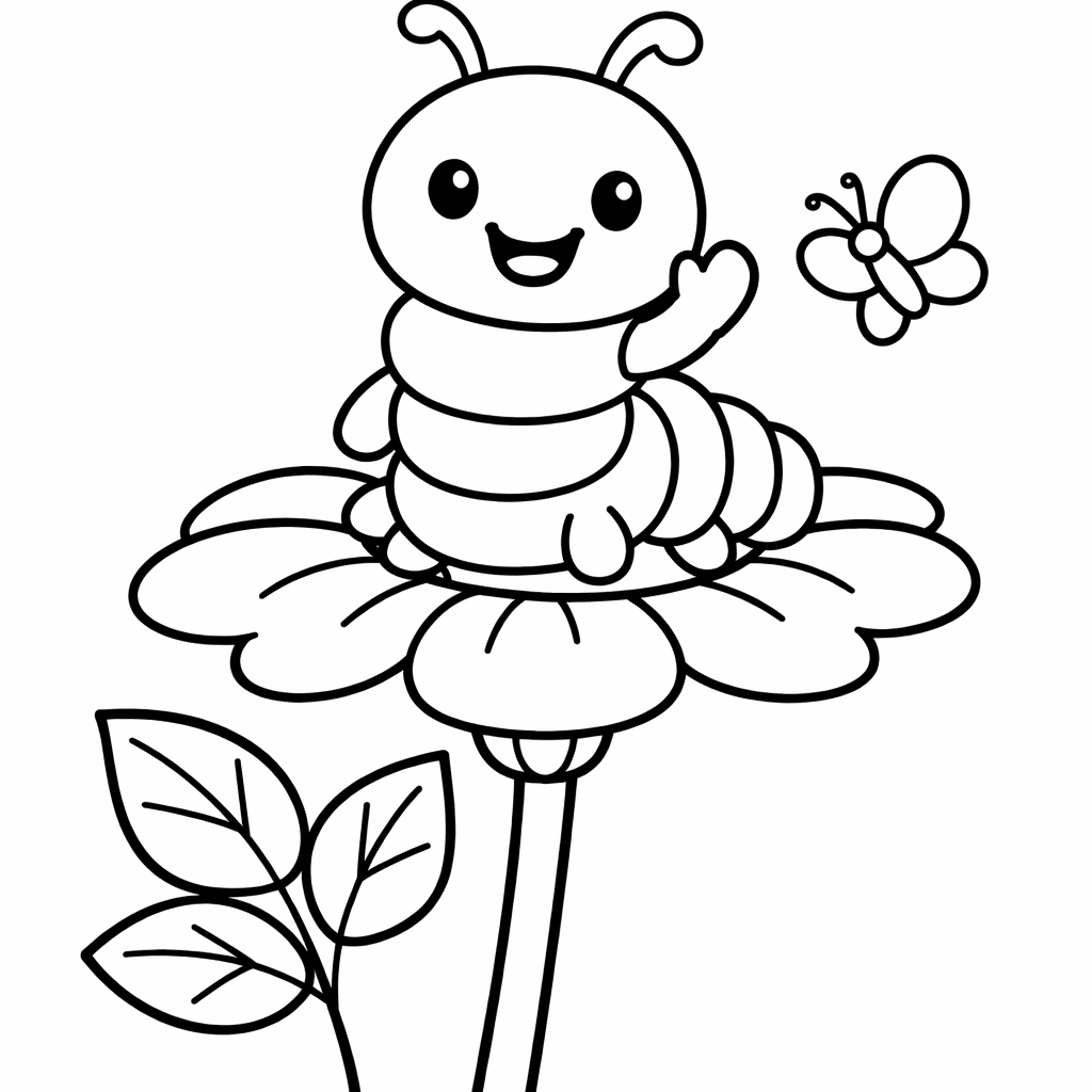 Caterpillar Coloring Page — Object Only: A Cute Caterpillar With Clean Outlines, No Background