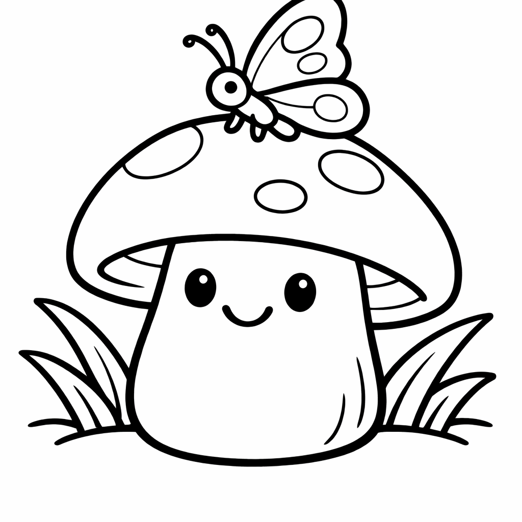 Mushroom Coloring Page — Mushroom And Grass