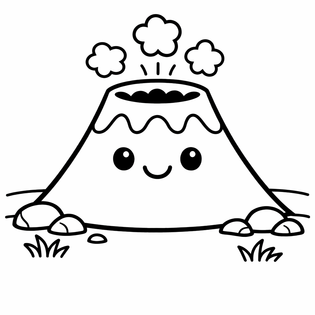 Volcano Coloring Page — Object Only: A Cute Volcano With Clean Outlines, No Background