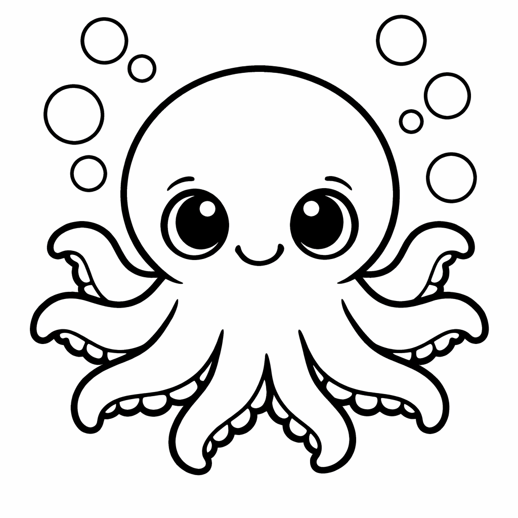 Octopus Coloring Page — Object Only: A Cute Octopus With Clean Outlines, No Background