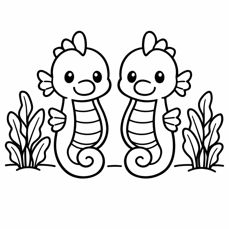 Seahorse Coloring Page — Seahorse And Seaweed