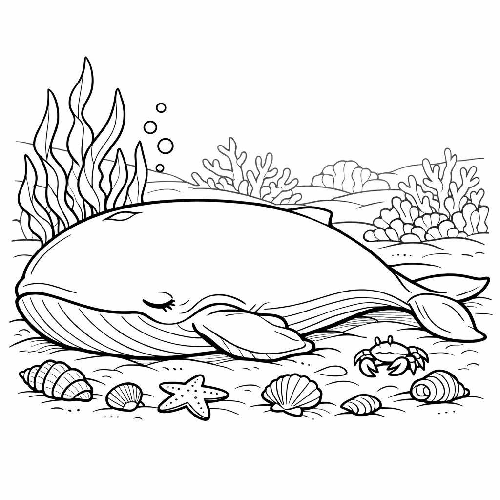 Whale Coloring Page — Whale Swimming