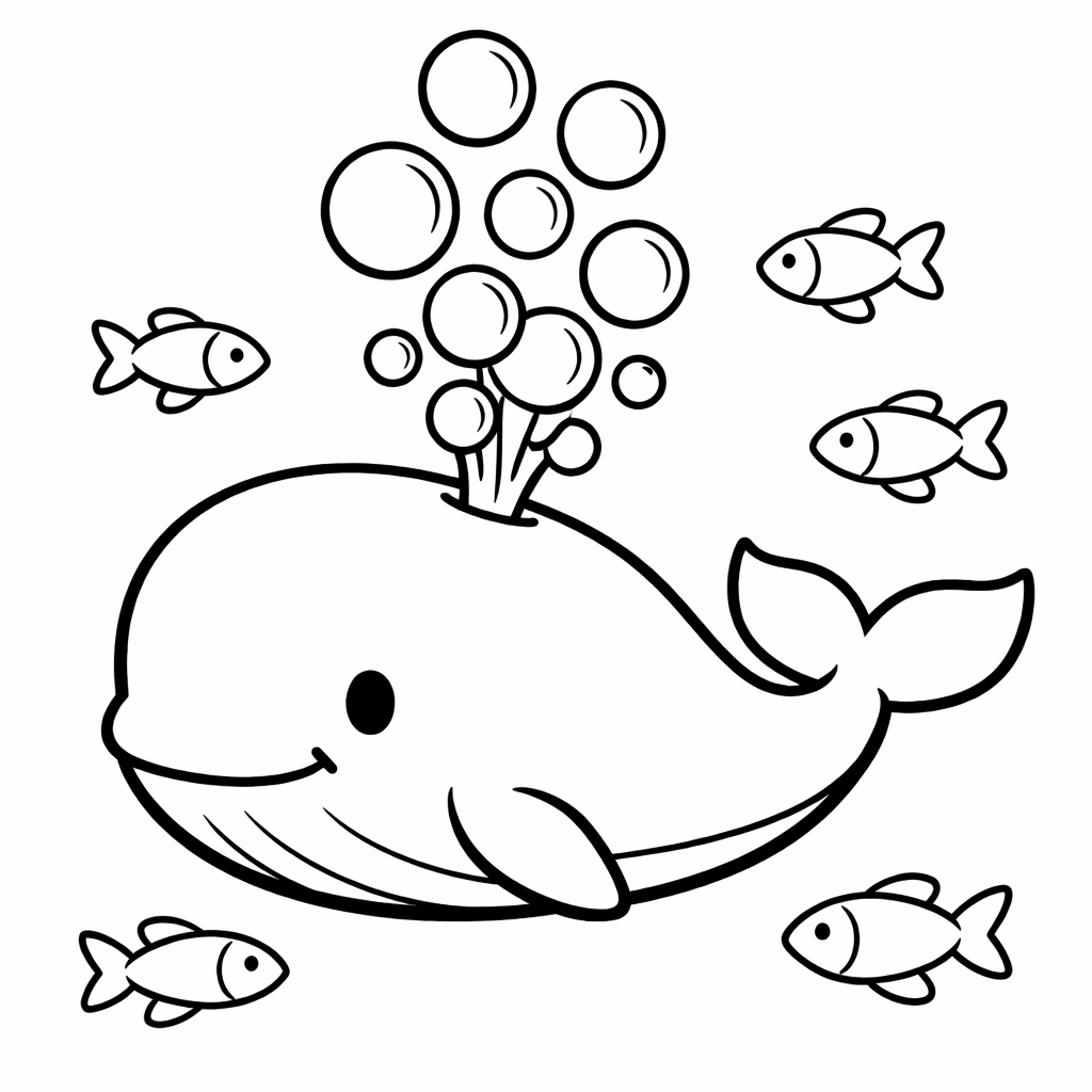 Whale Coloring Page — Object Only: Two Or Three Whales Side By Side, Simple And Adorable, No Background