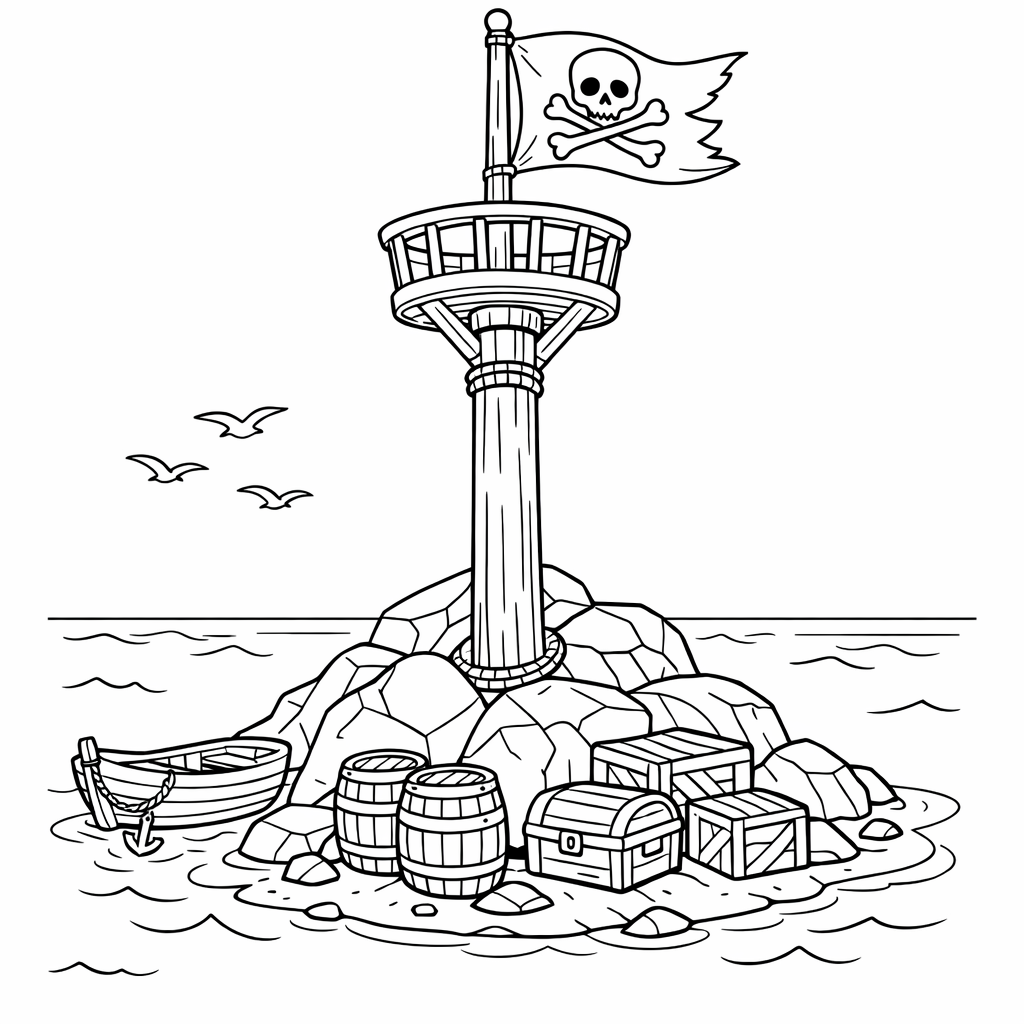 Island Coloring Page — Island And Ship
