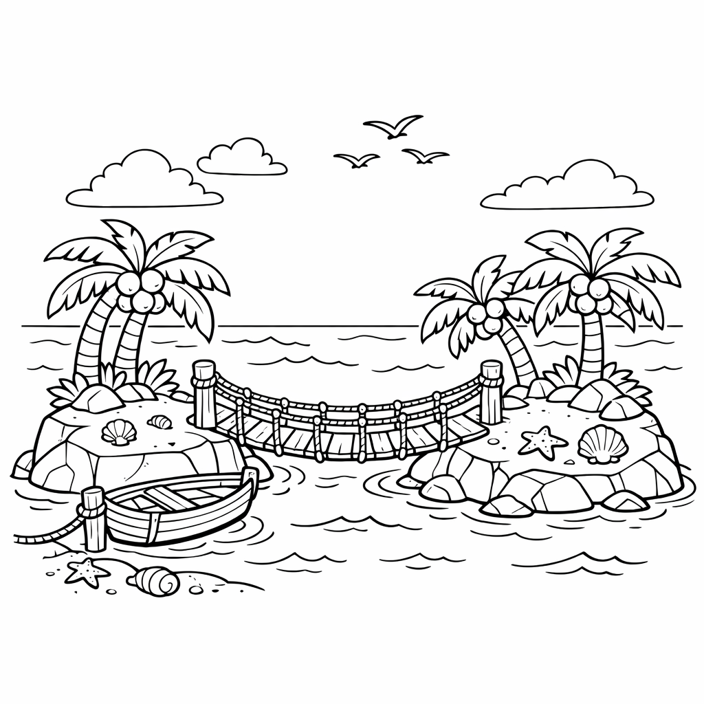 Island Coloring Page — Object Only: Two Or Three Islands Side By Side, Simple And Adorable, No Background