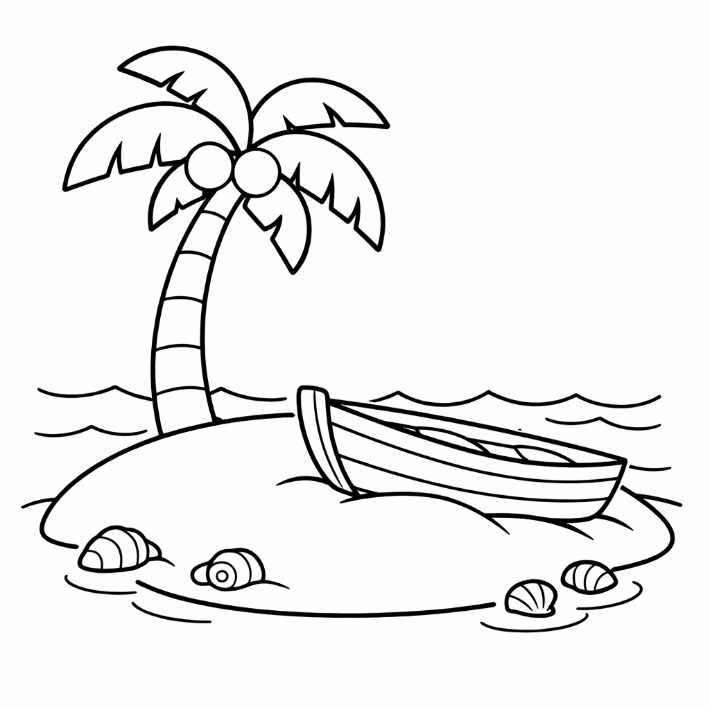 Island Coloring Page — Island And Sun