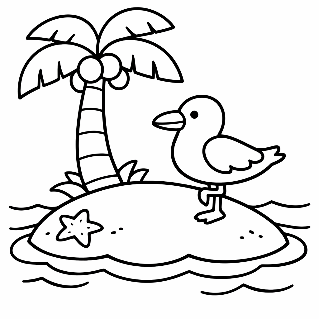 Island Coloring Page — Island With Palm