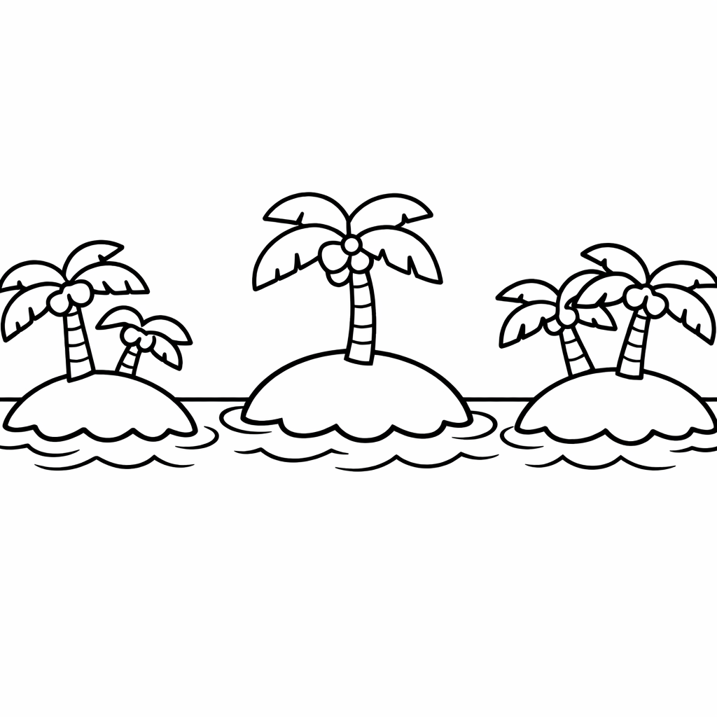 Island Coloring Page — Object Only: A Cute Island With Clean Outlines, No Background