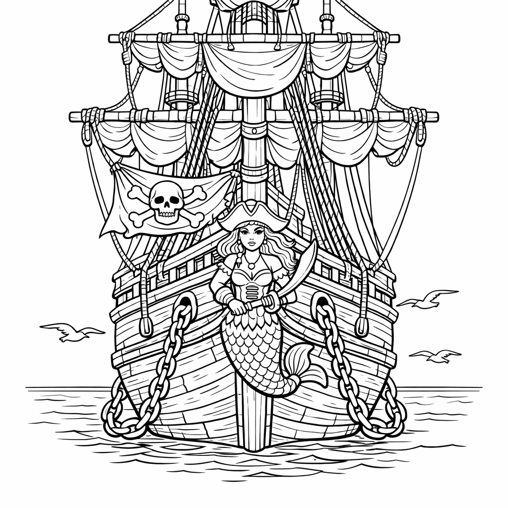 Pirate Ship Coloring Page — Pirate Ship At Sea