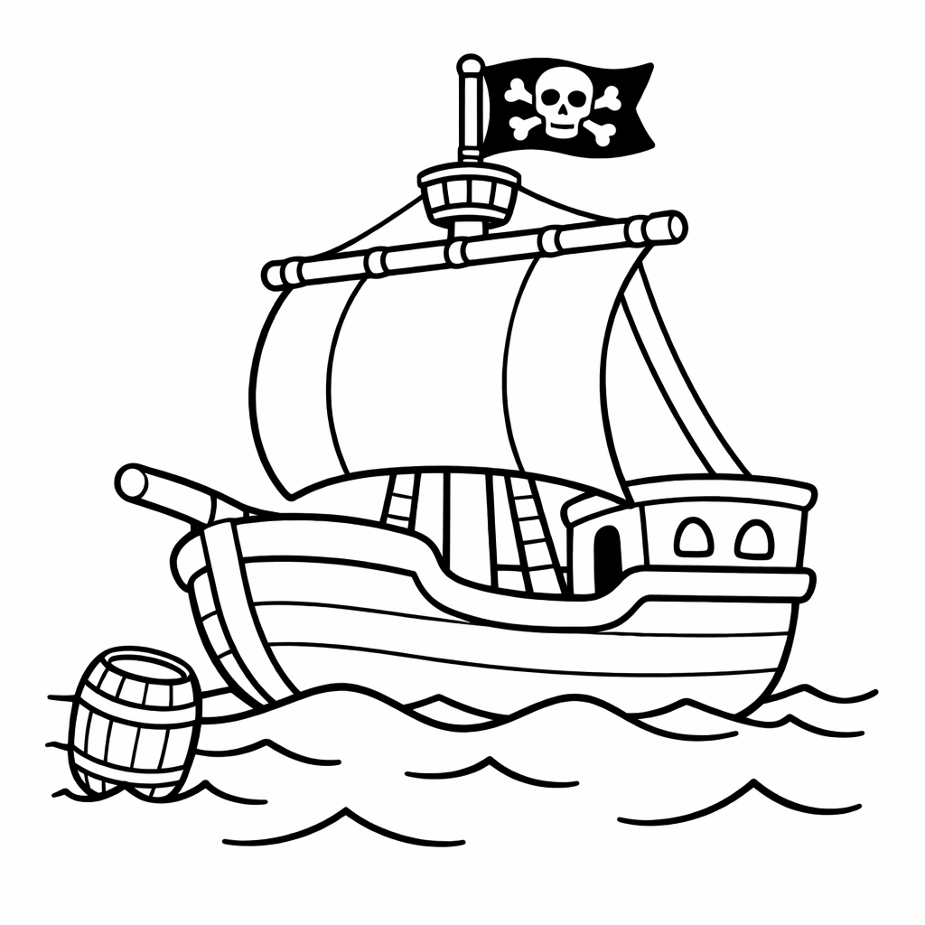 Pirate Ship Coloring Page — Ship And Skull Flag