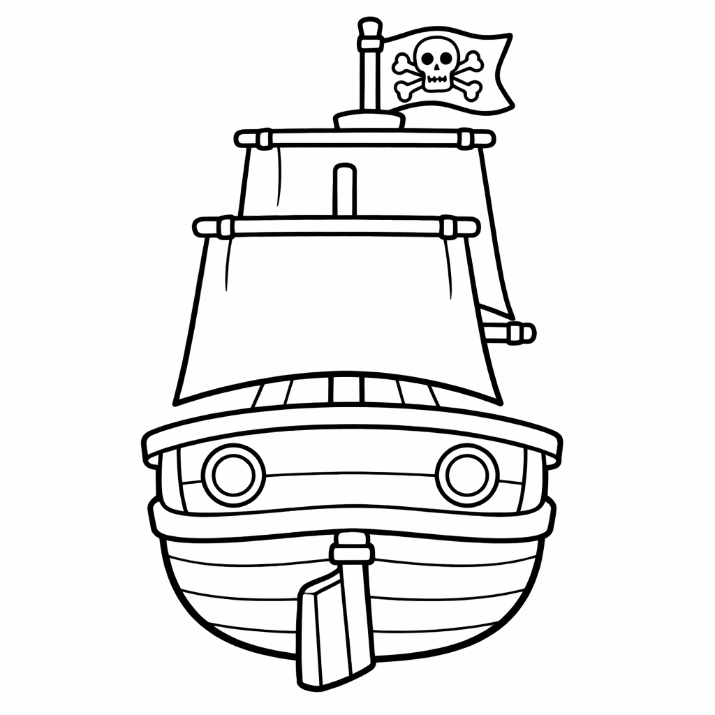 Pirate Ship Coloring Page — Object Only: Two Or Three Pirate Ships Side By Side, Simple And Adorable, No Background