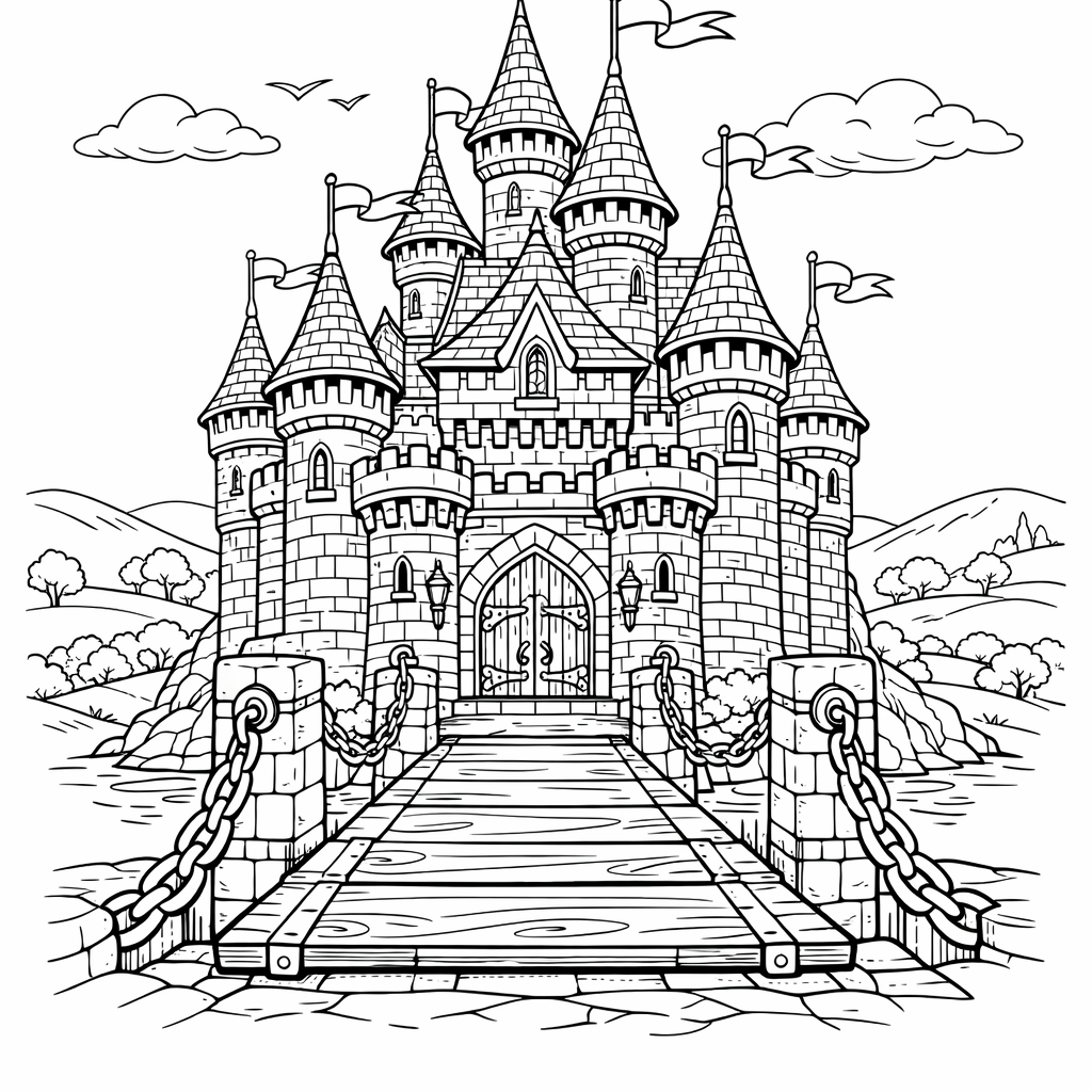 Castle Coloring Page — Castle At Sunset