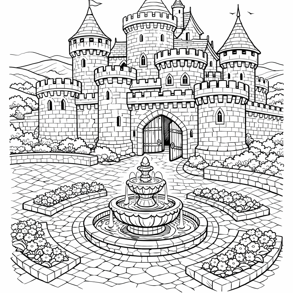 Castle Coloring Page — Castle With Towers