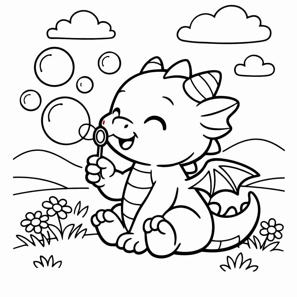 Dragon Coloring Page — Object Only: Two Or Three Dragons Side By Side, Simple And Adorable, No Background