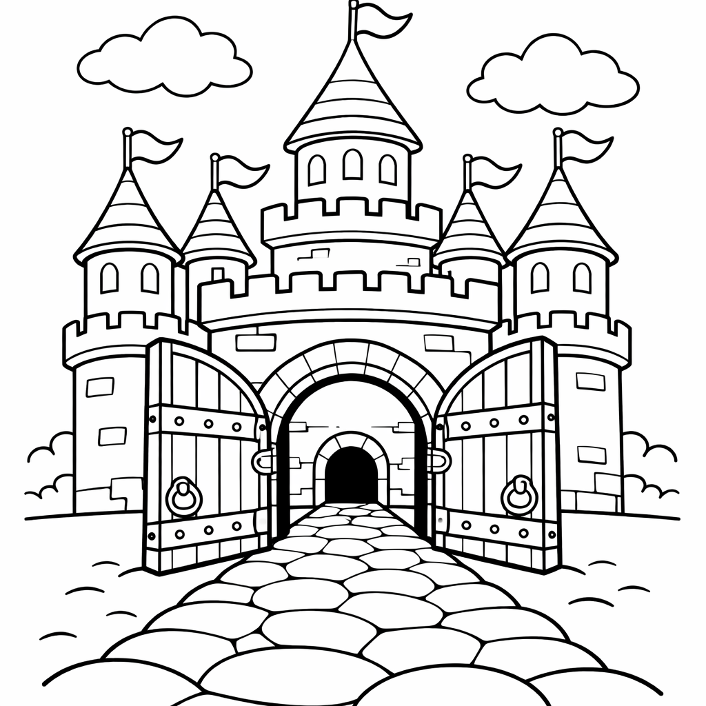 Fairy Tale Castle Coloring Page — A Grand Fairy Tale Castle With Towers And Flags