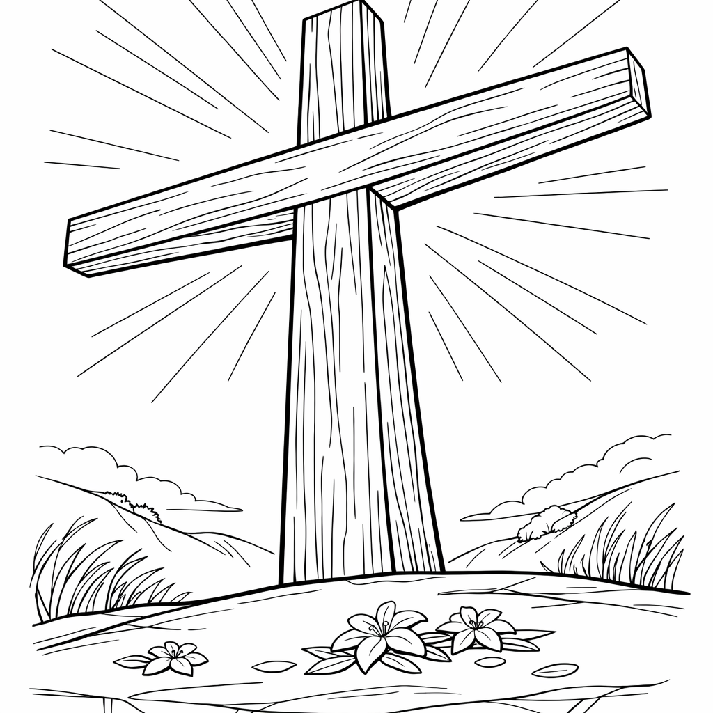 Cross Coloring Page — Cross And Rays