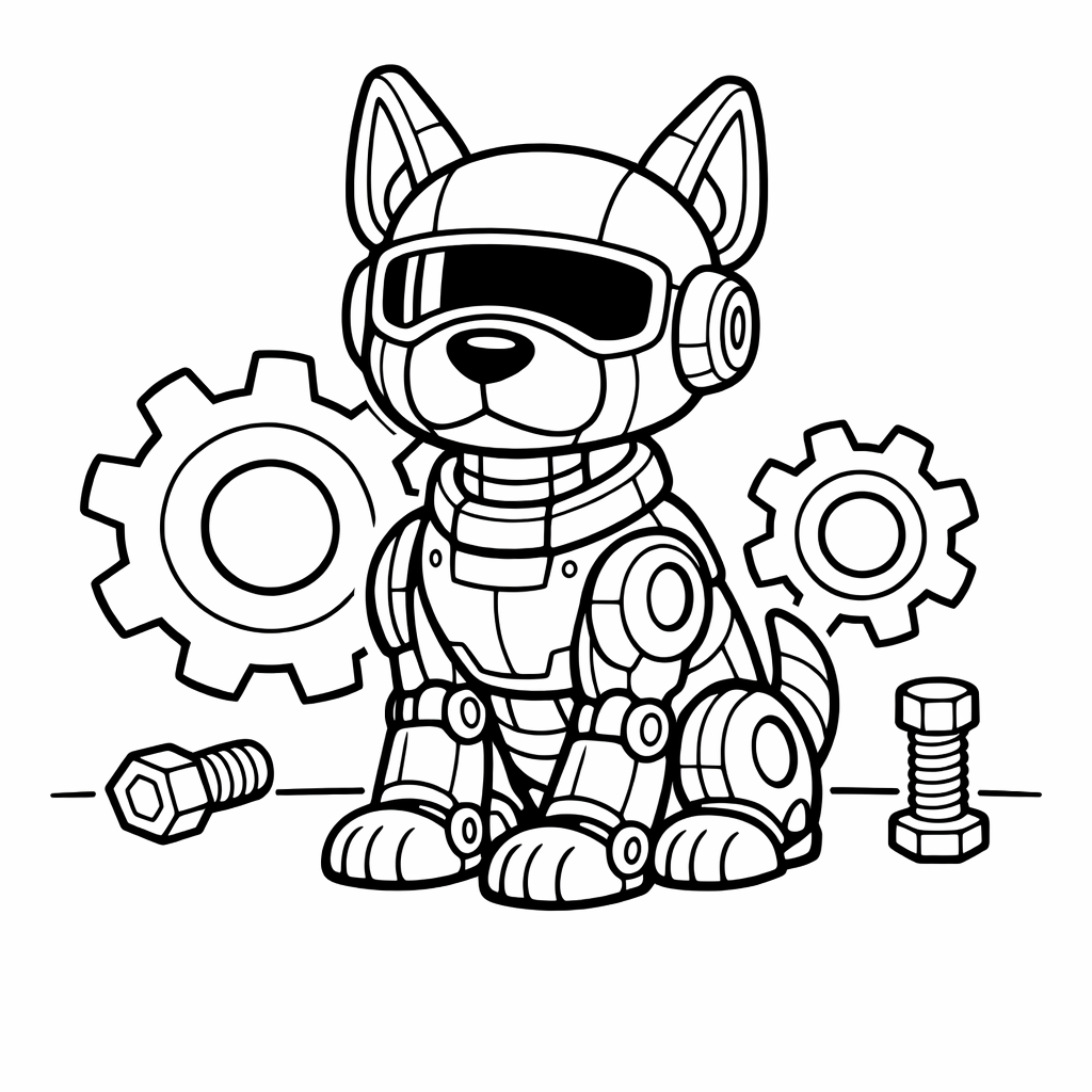 Robot Dog Coloring Page — Robot Dog And Kids Exploring A Magical Robot…