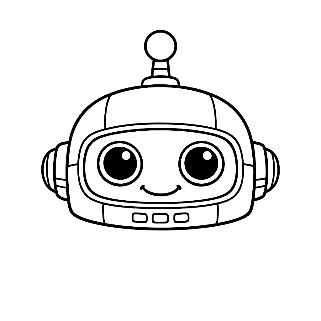 Robot Head Coloring Page — Robot Head Playing Chess With A Friendly Cat…