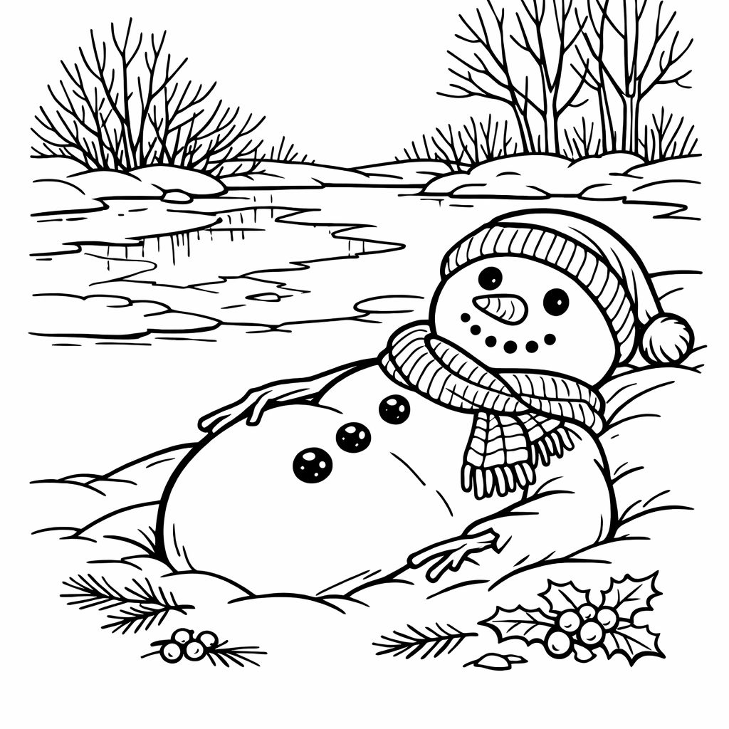 Snowman Coloring Page — Snowman And Scarf