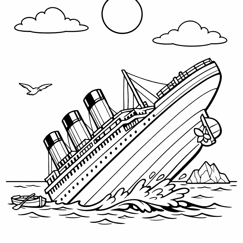 Titanic Coloring Page — Titanic Floating In A Magical Sea Filled With…