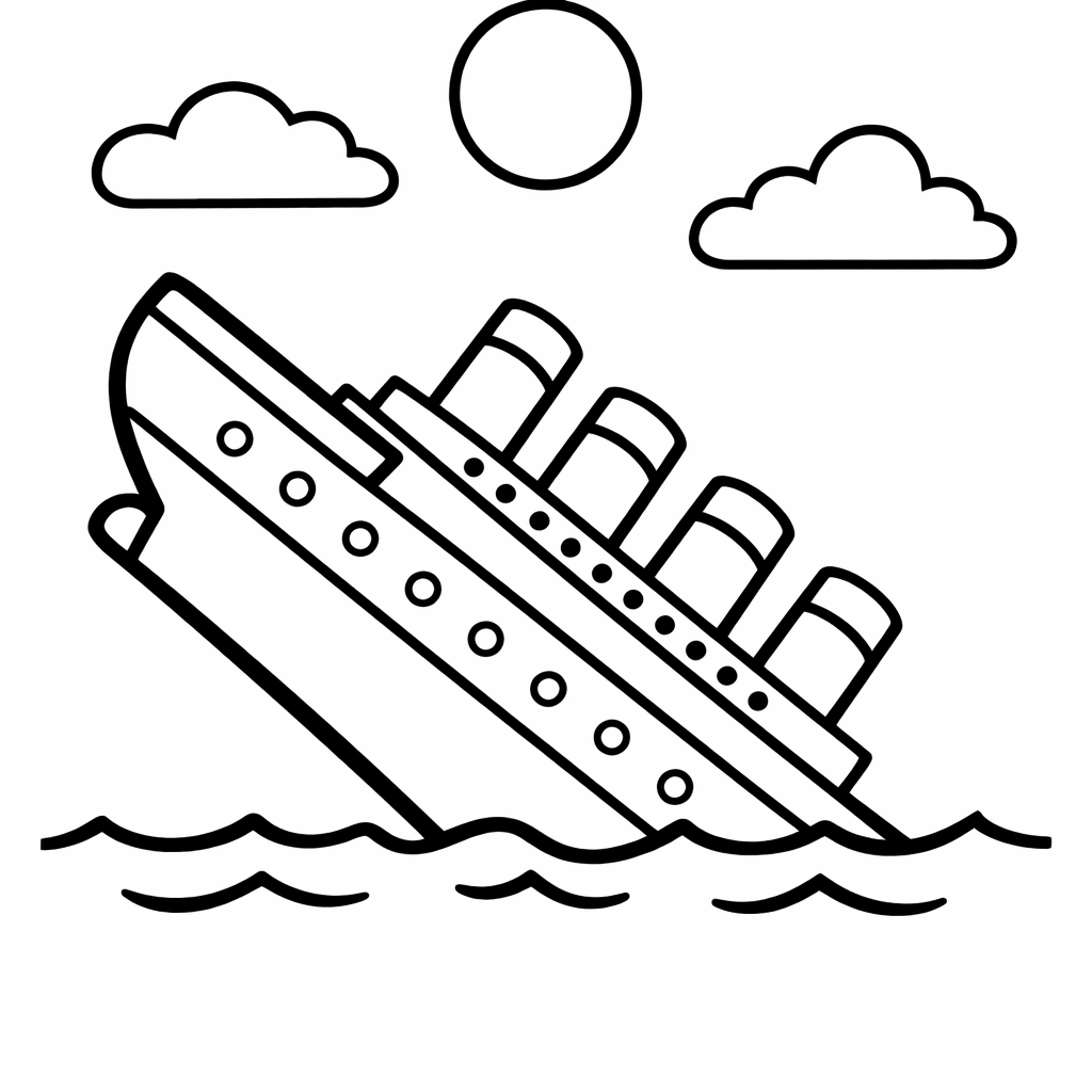 Titanic Coloring Page — Titanic Next To A Tall Lighthouse, With Coast…