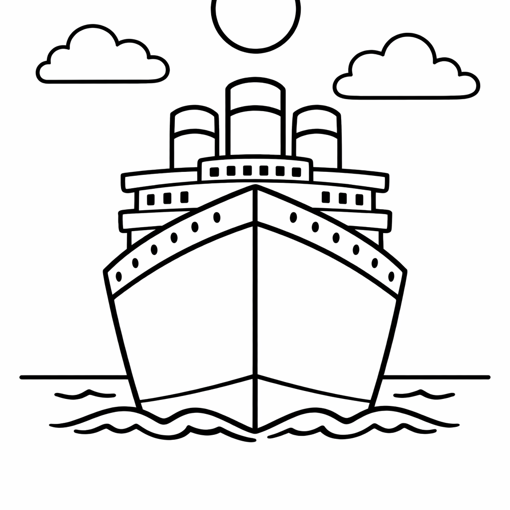 Titanic Coloring Page — Titanic's Bow Crashing Through Waves While A Whale…