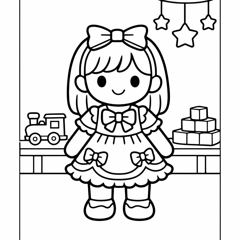 Doll Coloring Page — Doll Sitting