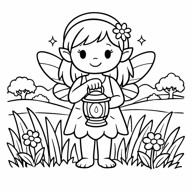 Fairy Coloring Page — A Fairy And A Unicorn Together In A Meadow