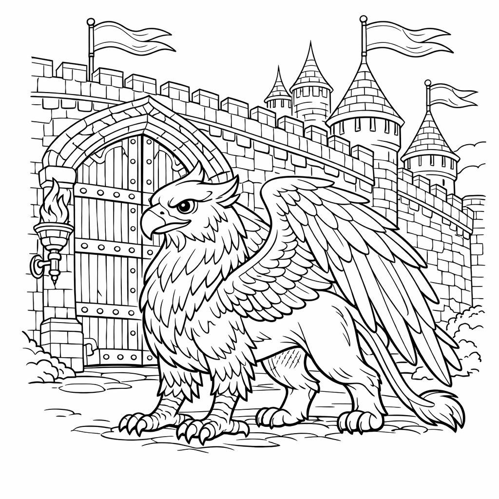 Griffin Coloring Page — Object Only: Two Baby Griffins Playing, No Background