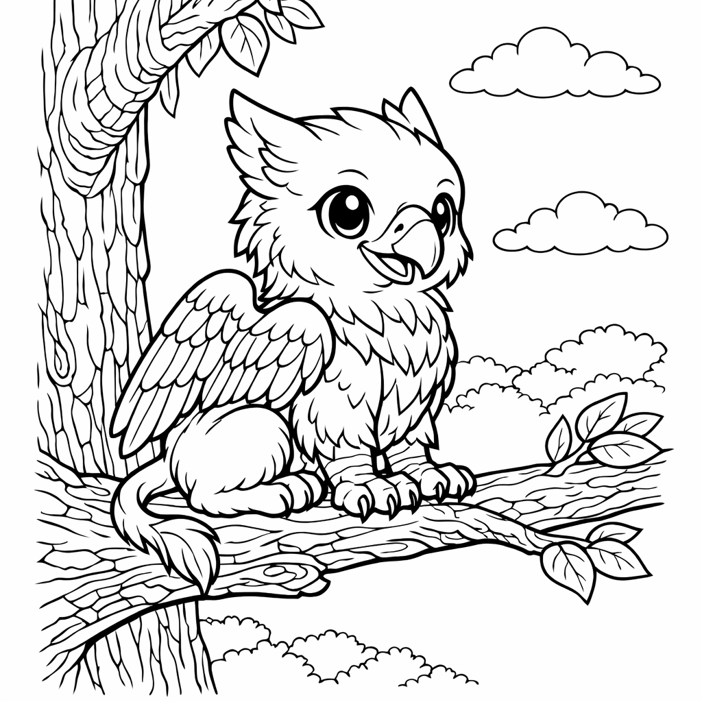 Griffin Coloring Page — A Cute Baby Griffin With Eagle Head And Lion Body