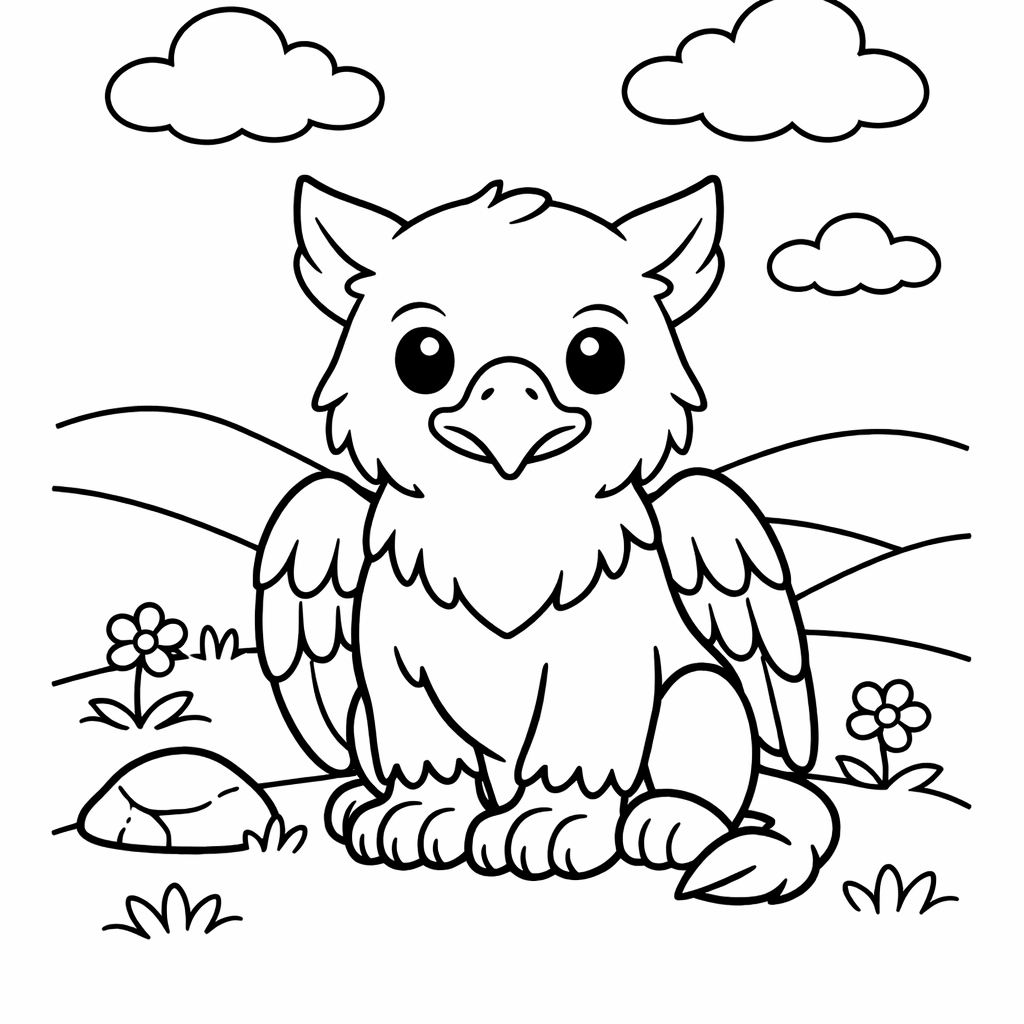 Griffin Coloring Page — Object Only: A Cute Griffin With Clean Outlines, No Background