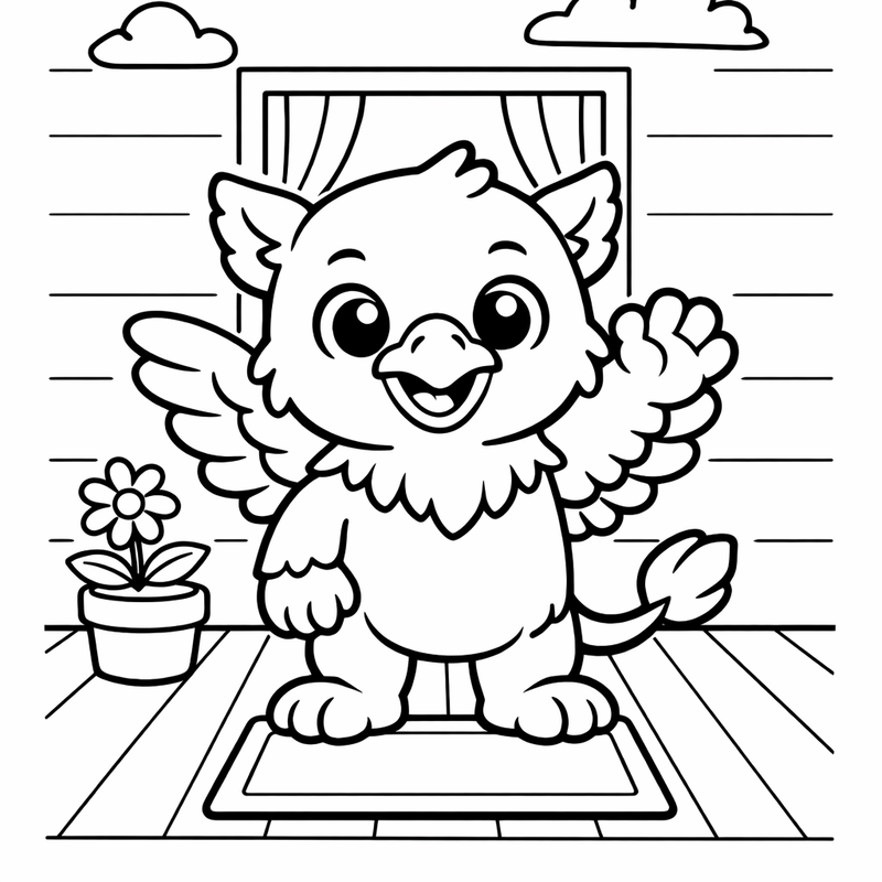 Griffin Coloring Page — Object Only: A Cute Griffin With Clean Outlines, No Background