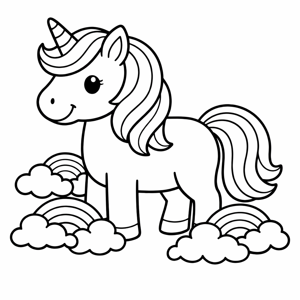 Rainbow Unicorn Coloring Page — Unicorn Rainbow Horn