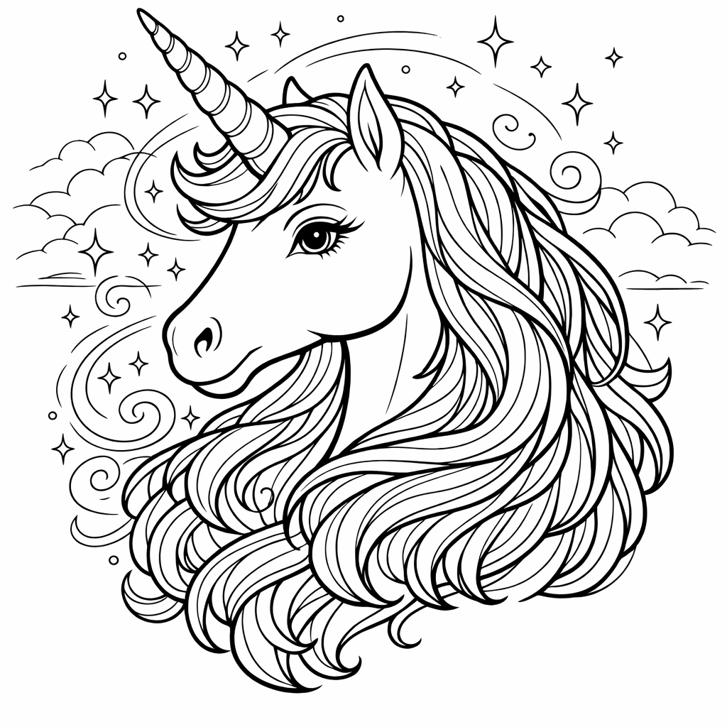 Unicorn Head Coloring Page — Unicorn Head Profile
