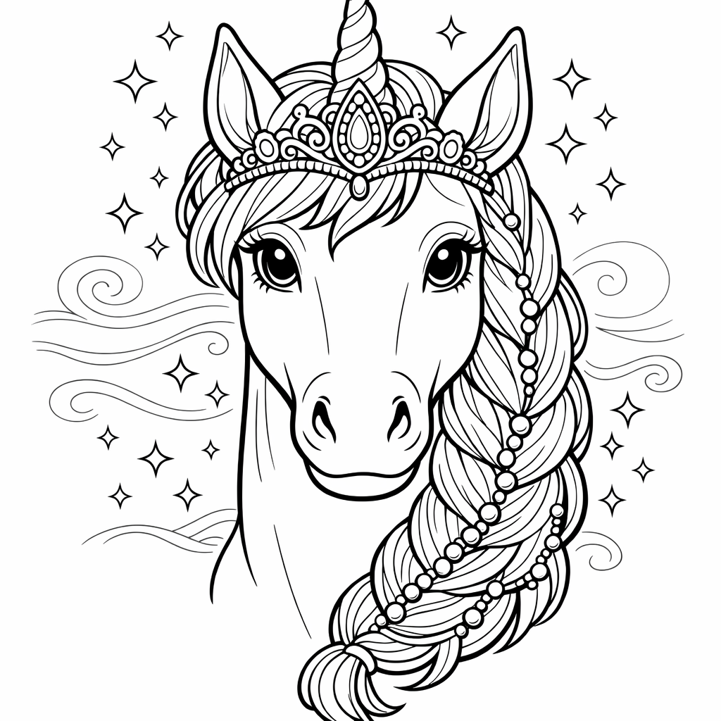 Unicorn Head Coloring Page — Unicorn Head Front