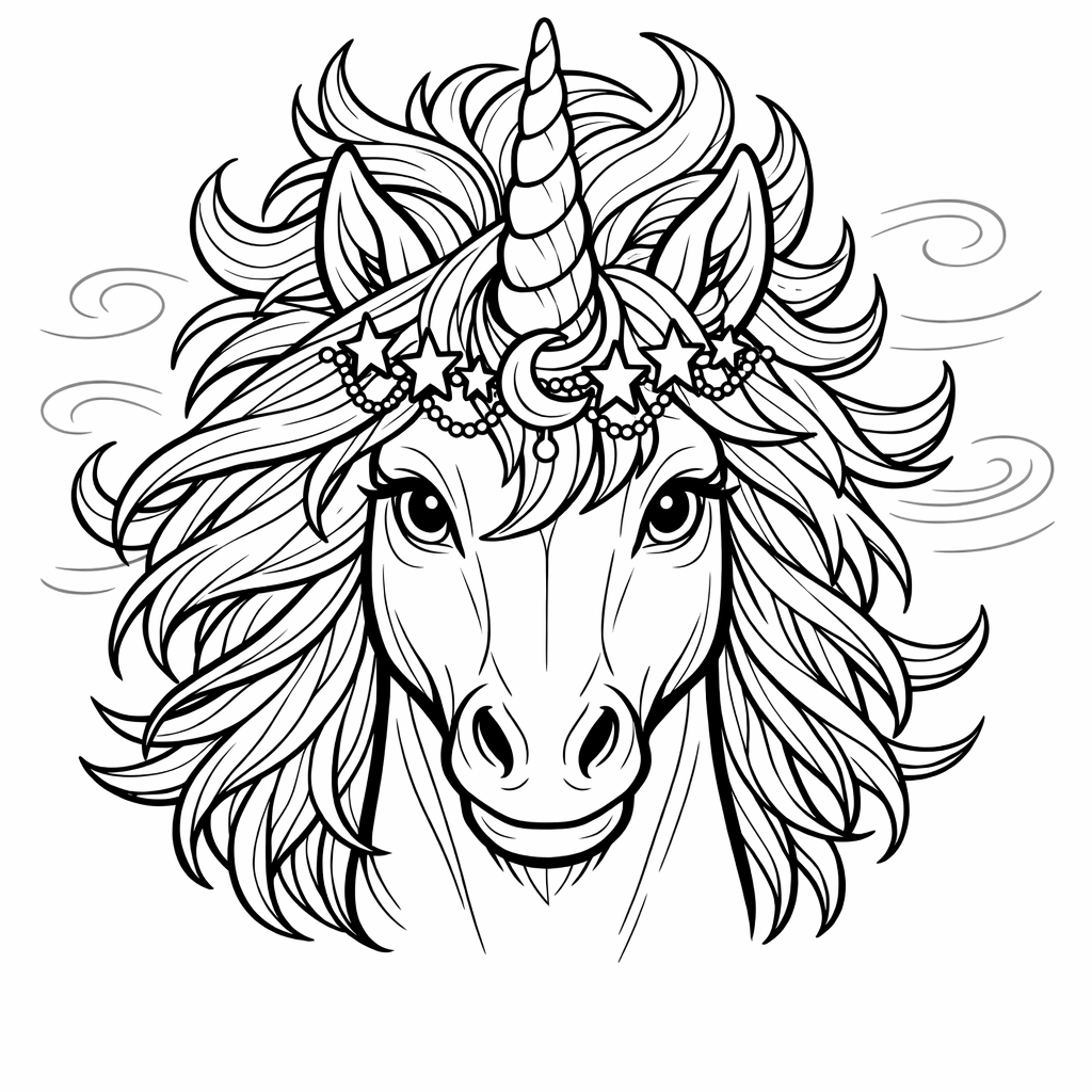 Unicorn Head Coloring Page — Unicorn And Crown