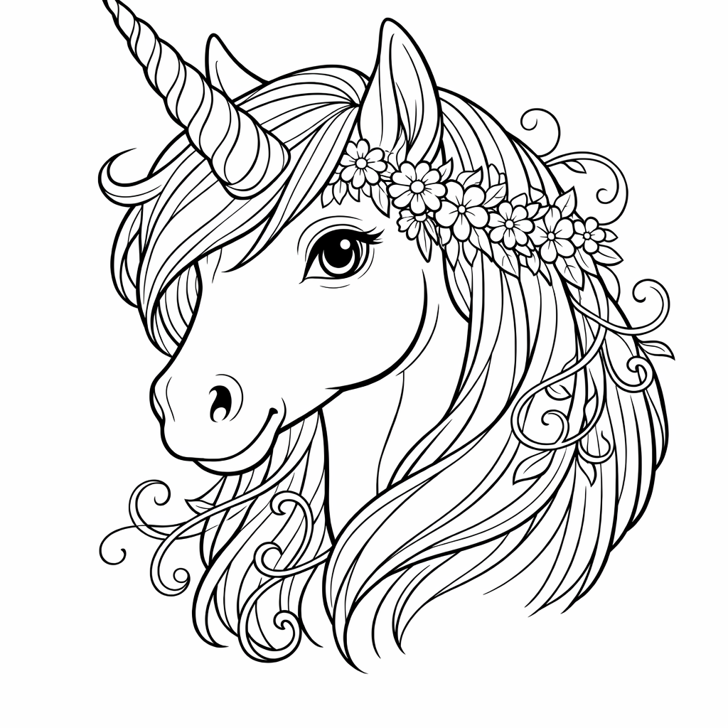 Unicorn Head Coloring Page — Object Only: Two Or Three Unicorn Heads Side By Side, Simple And Adorable, No Background