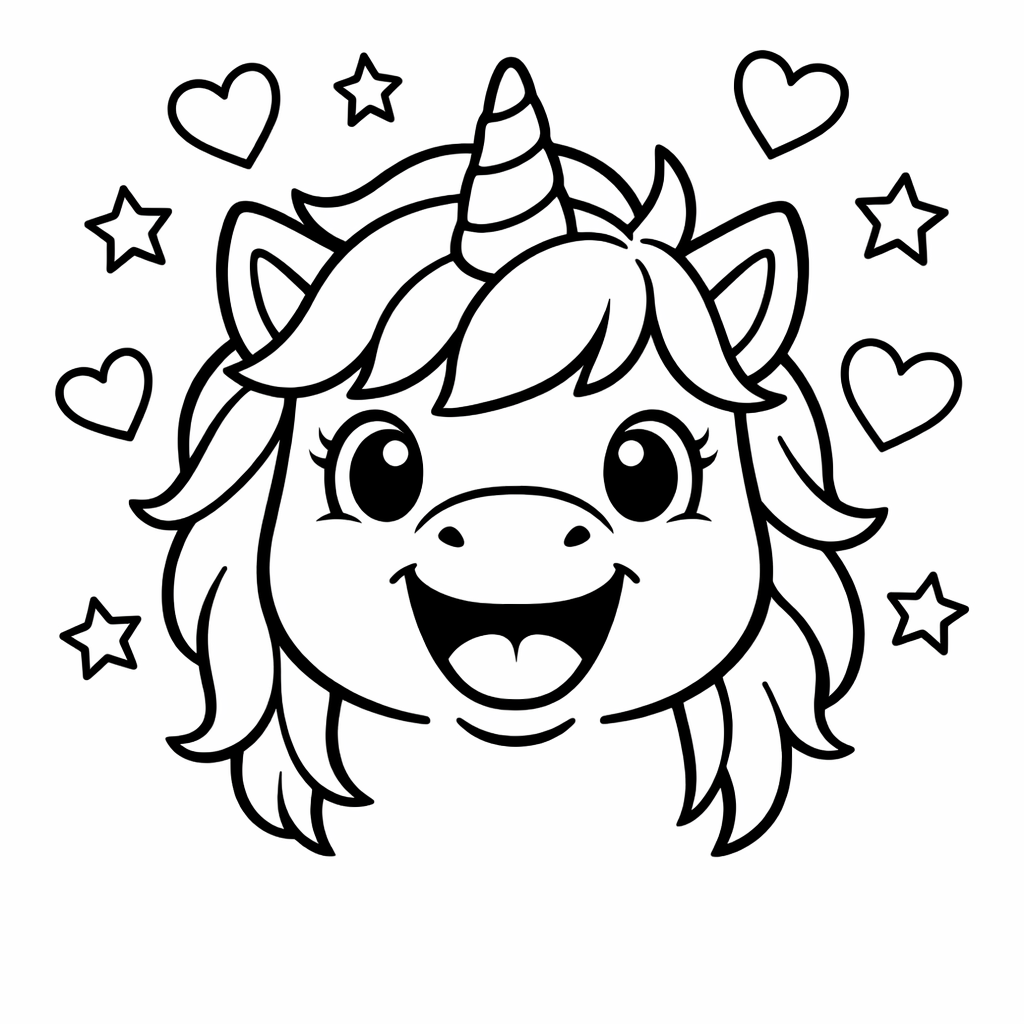 Unicorn Head Coloring Page — Object Only: Two Or Three Unicorn Heads Side By Side, Simple And Adorable, No Background