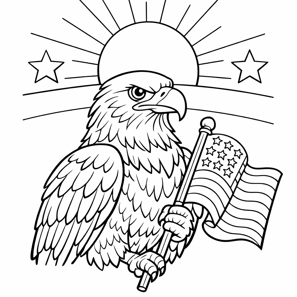 American Eagle Coloring Page — American Eagle Perched Majestically On A Tall Lighthouse.
