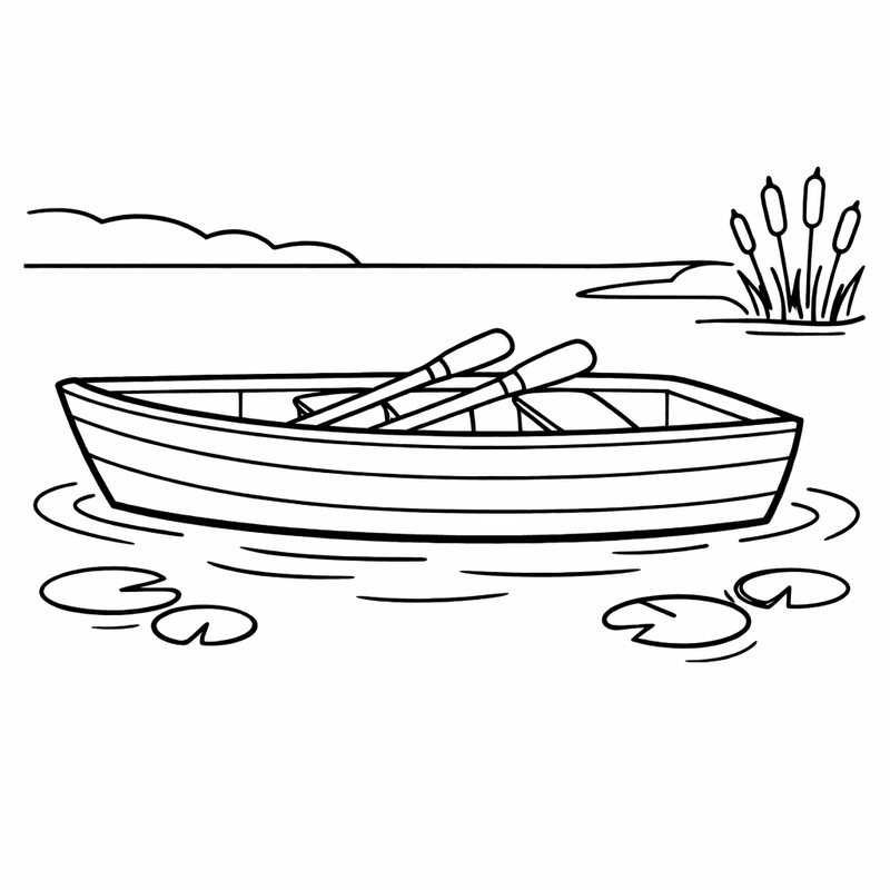 Boat Coloring Page — Rowboat And Oars